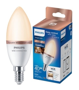 Smart led bulb philips, candle, wi-fi, bluetooth, c37, e14, 4.9w (40w) Alb...