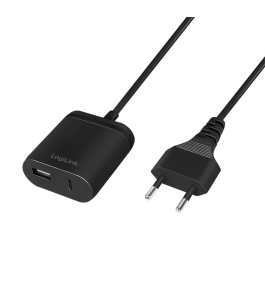 Alimentator retea 220v logilink pa0256, 1 x usb-c, 1 x usb-a, negru Negru...