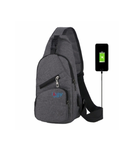 Rucsac sling iggy, polyester, mufa usb incarcare+cablu, gri Poliester Gri...