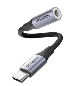 Cablu adaptor ugreen av142 usb type-c to jack 3.5mm, 10cm, gri 552198