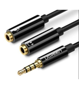 Cablu audio ugreen av141, 3.5 mm jack (t) la 2 x 3.5 mm jack (m), negru...