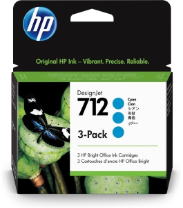 Tri-pack original hp cyan, nr.712, pentru designjet studio 24|studio Cyan...