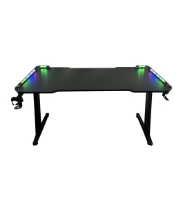 Birou gaming spacer rgb led, suport casti si pahar, negru Fibra de carbon,MDF...