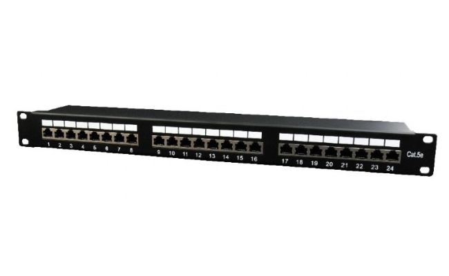 Patch panel Gembird 24 porturi NPP-C524-002, Cat5e, 1U pentru rack 19", negru