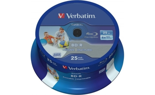 BD-R VERBATIM  25GB, viteza 6x, 25 buc, Single Layer, spindle, printabil,...