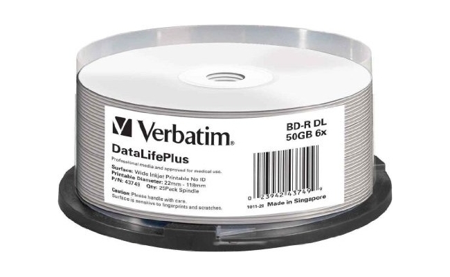 BD-R VERBATIM  50GB, viteza 6x, 25 buc, Double Layer, spindle, printabil,...