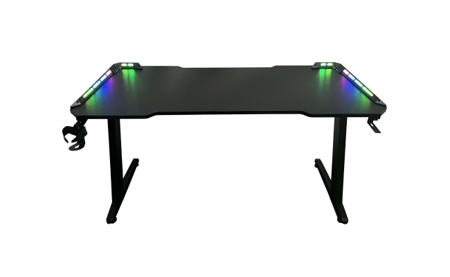 Birou gaming Spacer RGB LED, Suport Casti si Pahar, Negru