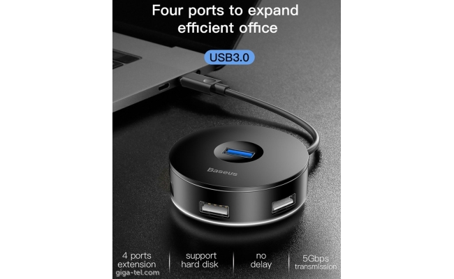 HUB extern Baseus Airjoy, porturi USB: USB 3.0 x 1 + USB 2.0 x 3, USB Type-C,...