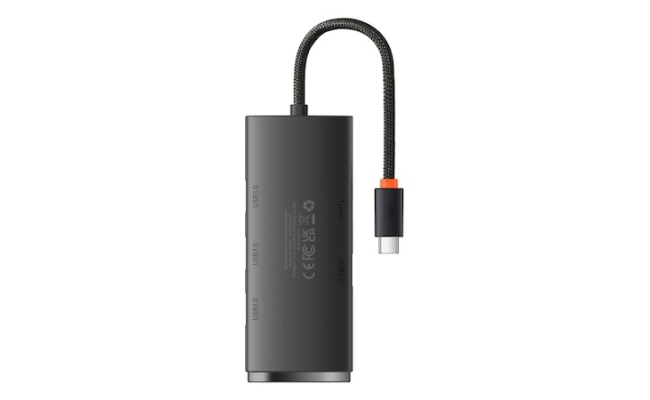 Hub USB extern Baseus Lite WKQX030301, 4 x USB 3.0, USB Type-C, 0.25m, negru...