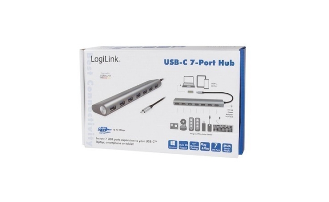 Hub USB extern Logilink UA0310, USB 3.0 x 7, USB 3.1 Type C, cablu 0.1 m,...