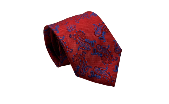 Cravata Paisley red flower blue