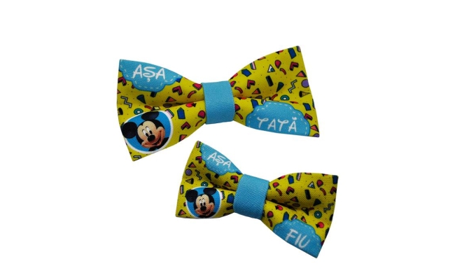 Set Papion personalizabil Tata si Fiu Yellow Mickey Mouse